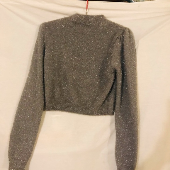 Our 12th Cropped Fuzzy Silver Sweater with Rhinestones and Pearls - Picture 9 of 11